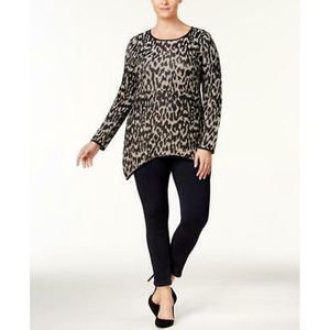 CLEO Tunic Sweater Gold & Black Knit Leopard Animal Pattern Assymmetrical Large